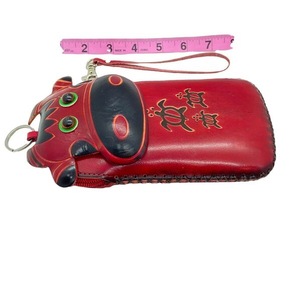 Tropical Cow And Turtle Wristlet Womens Red Leather Unique Funky Retro Strap - Picture 9 of 16